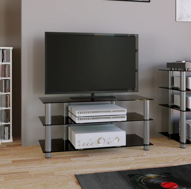 VCM Gruppe TV Möbel Rack Alu Glas Netasa